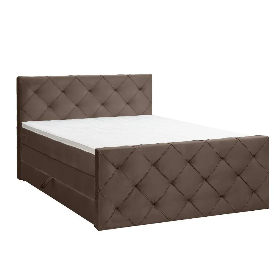 Boxspring met opbergruimte en voetbord Liv geruit - bruin - 140x200cm