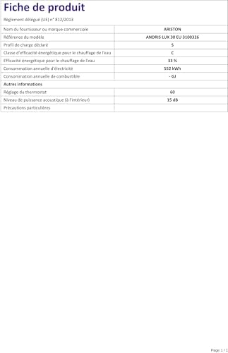 Ariston ANDRIS LUX   Chauffe eau électrique sur Évier 30 litres   Puissance 2000W   Compact, facile à utiliser   Conçu et fabriqué pour être installé en France : Bricolage