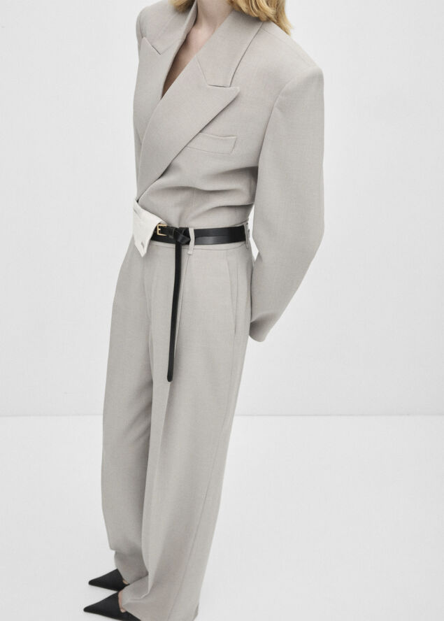 MANGO Double-breasted suit jacket Lt pastel grey