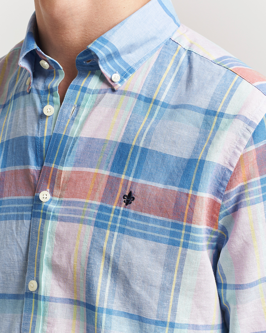 Morris Happy Linen Checked Shirt Blue