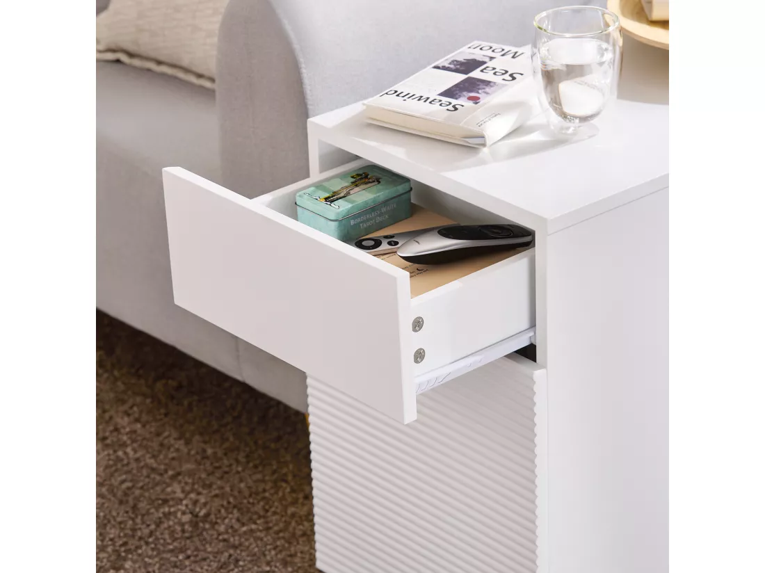 SoBuy Table d’Appoint, Bout de Canapé de Salon, Table à Café, Caisson de Bureau avec 1 Tiroir 1 Porte et Compartiments Blanc, 70 x 35 x 60 cm, FBT135-W