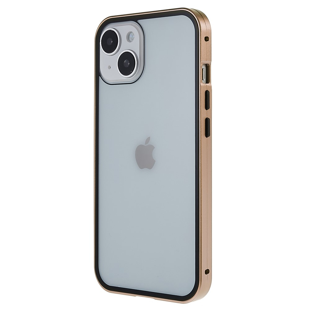 iPhone 14 Magnetische Alu Schutzhülle mit Panzer Glas Backcover   Displayschutz (Magnet-Technologie) - Gold