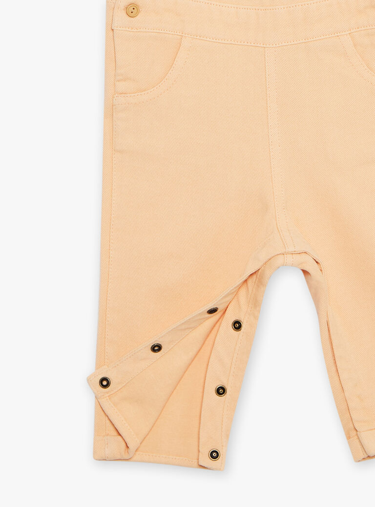 Salopette orange clémentine en twill à découpe oreilles de chat