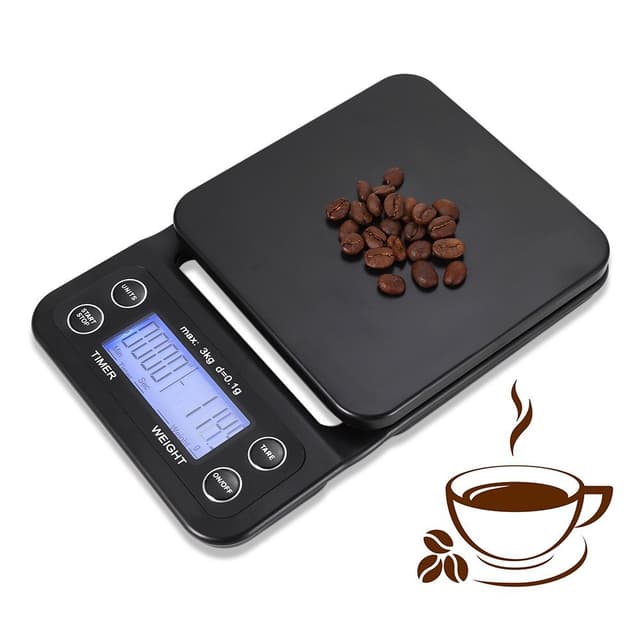 Digital køkkenvægt/kaffevægt 3 kg/0.1g Sort Sort