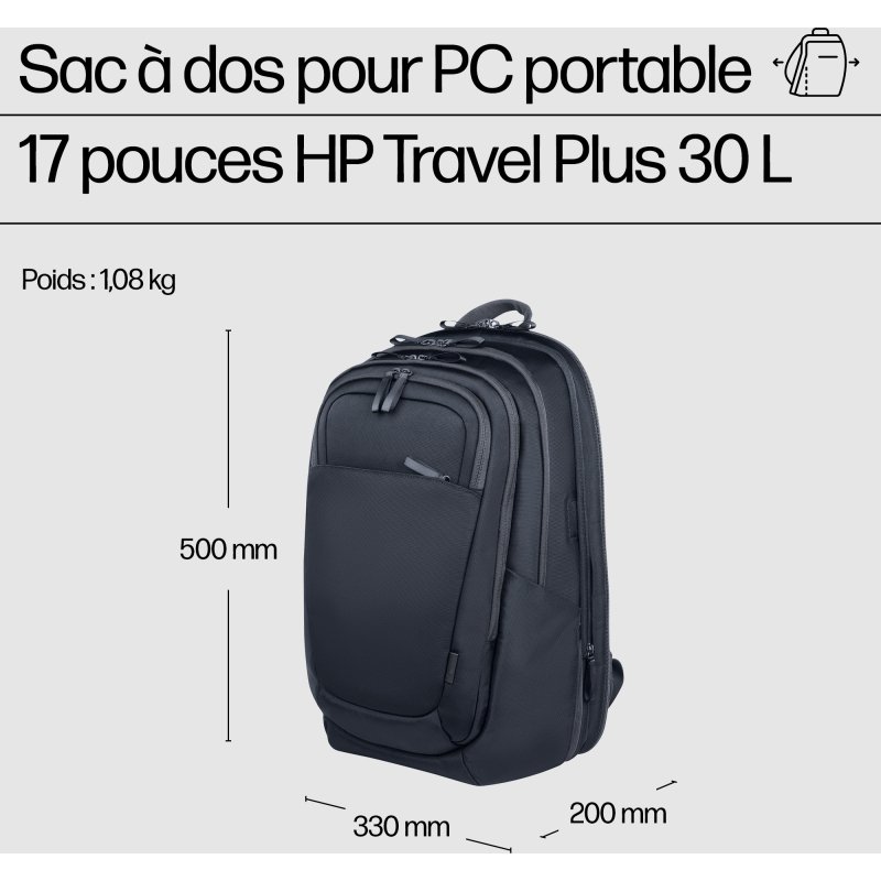 HP Sac à dos pour ordinateur portable Travel Plus 30L 17 pouces