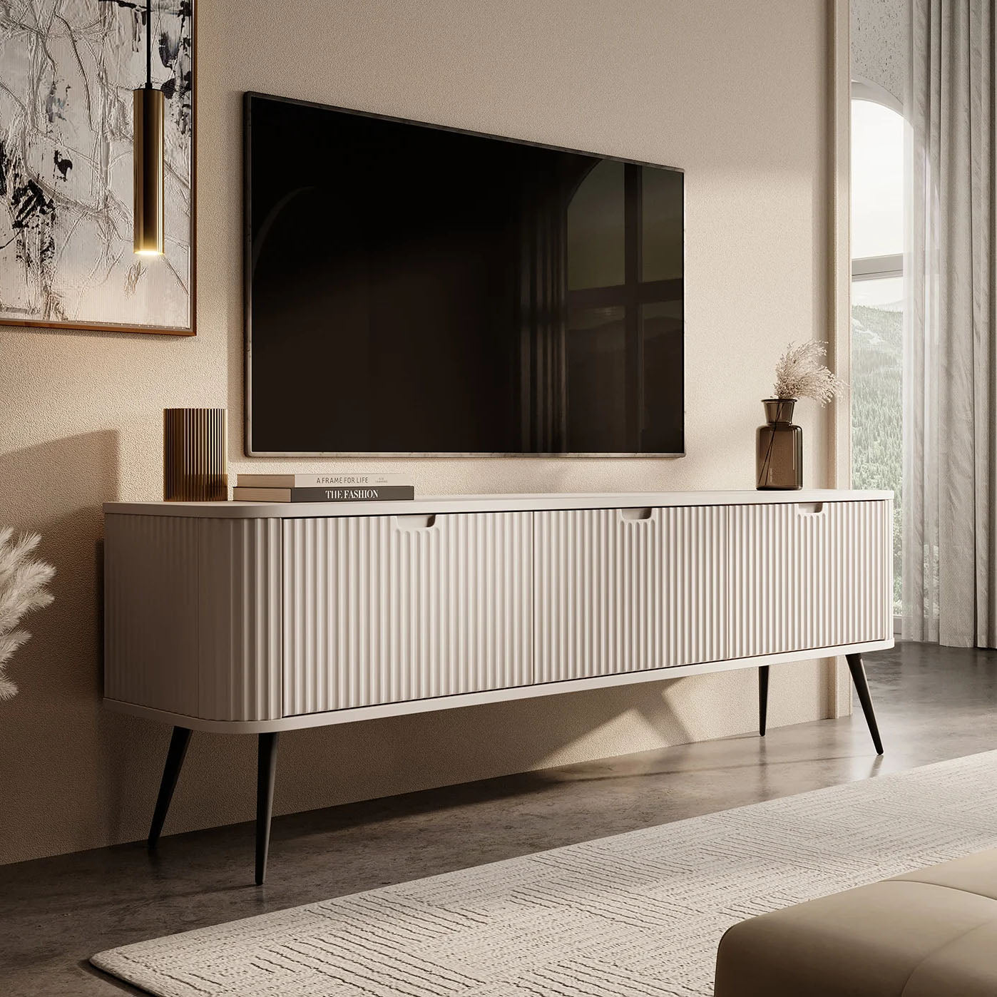 Zakari - TV-Meubel met 3 deuren - Beige - 168 cm