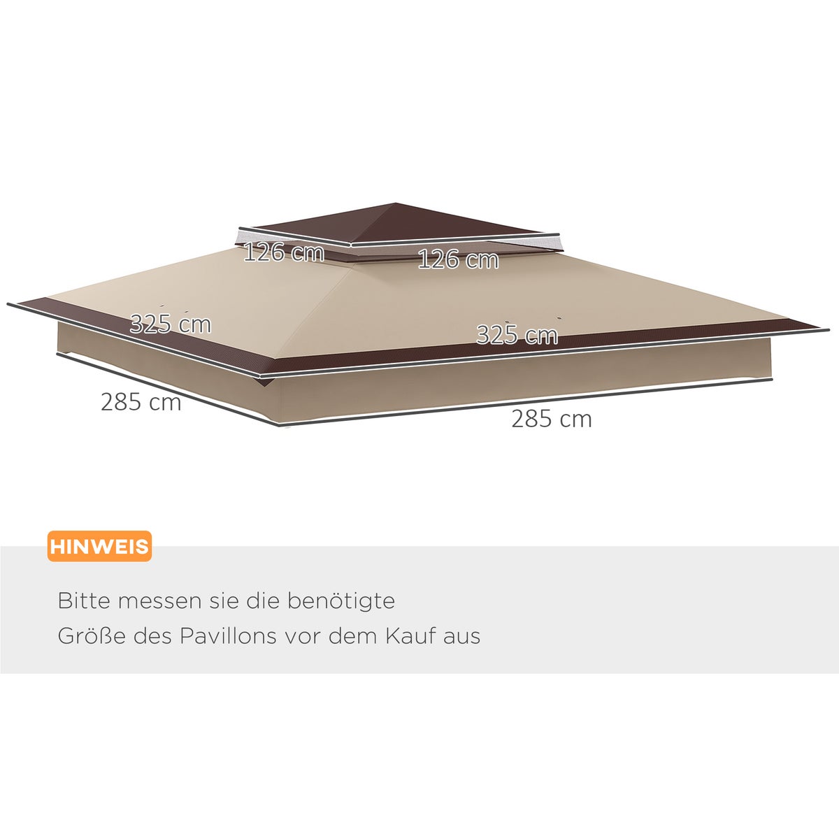 Outsunny vervangingsdak, prieeldak voor metalen prieel, 3,25 x 3,25 m, polyester, koffie