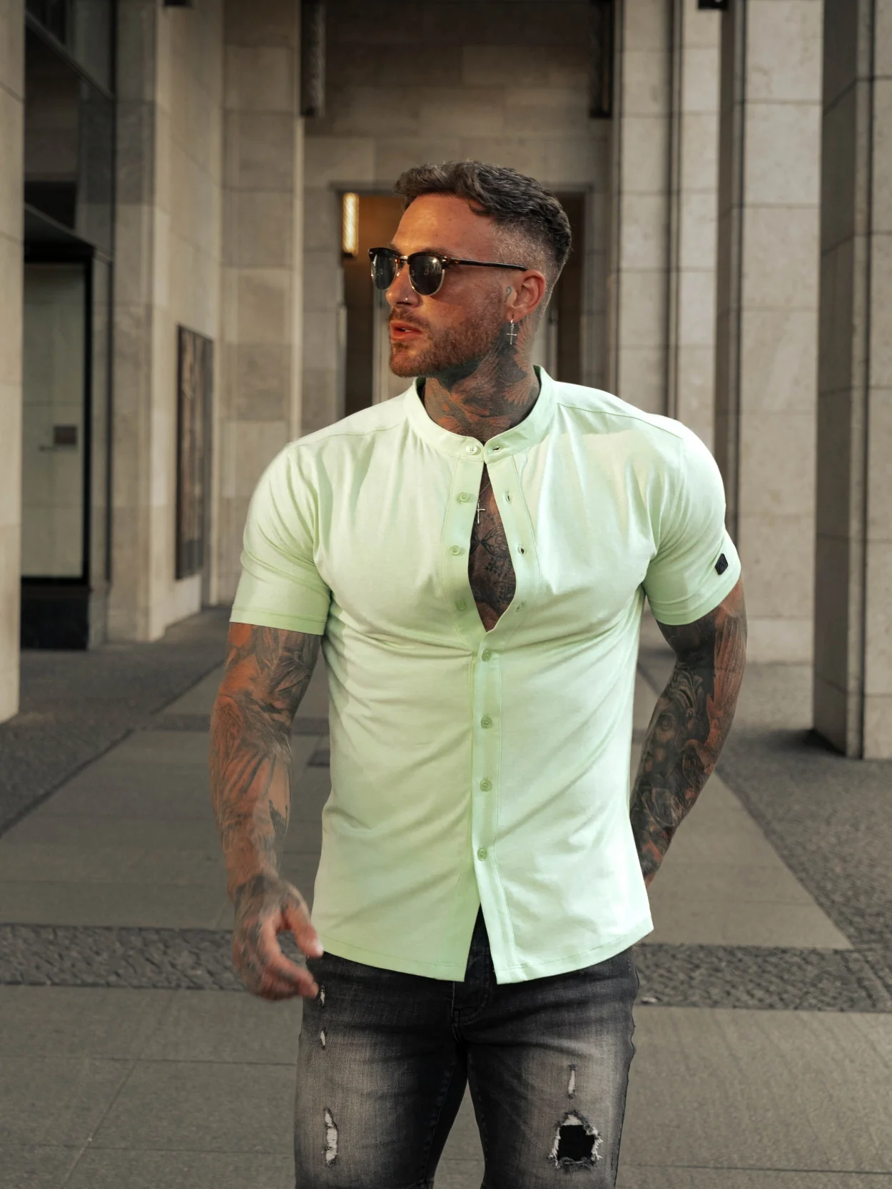 AB Lifestyle Button Up Short-Sleeve Polo Heren Groen