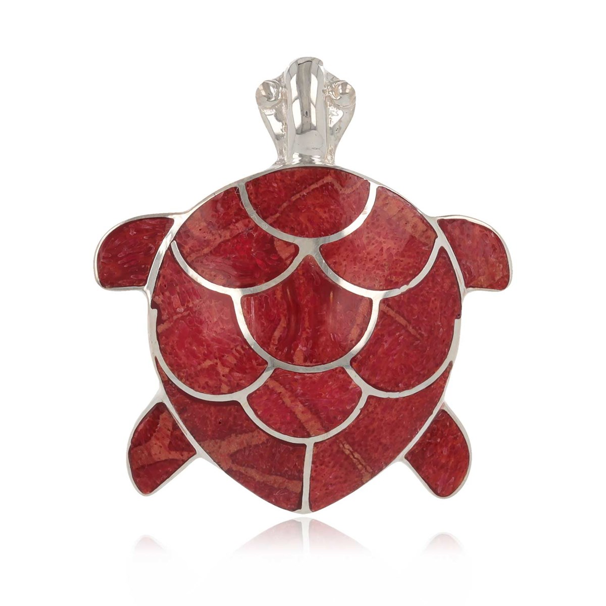 Pendentif Tortue en Corail Rouge - Chaîne Argent Incluse | Aden