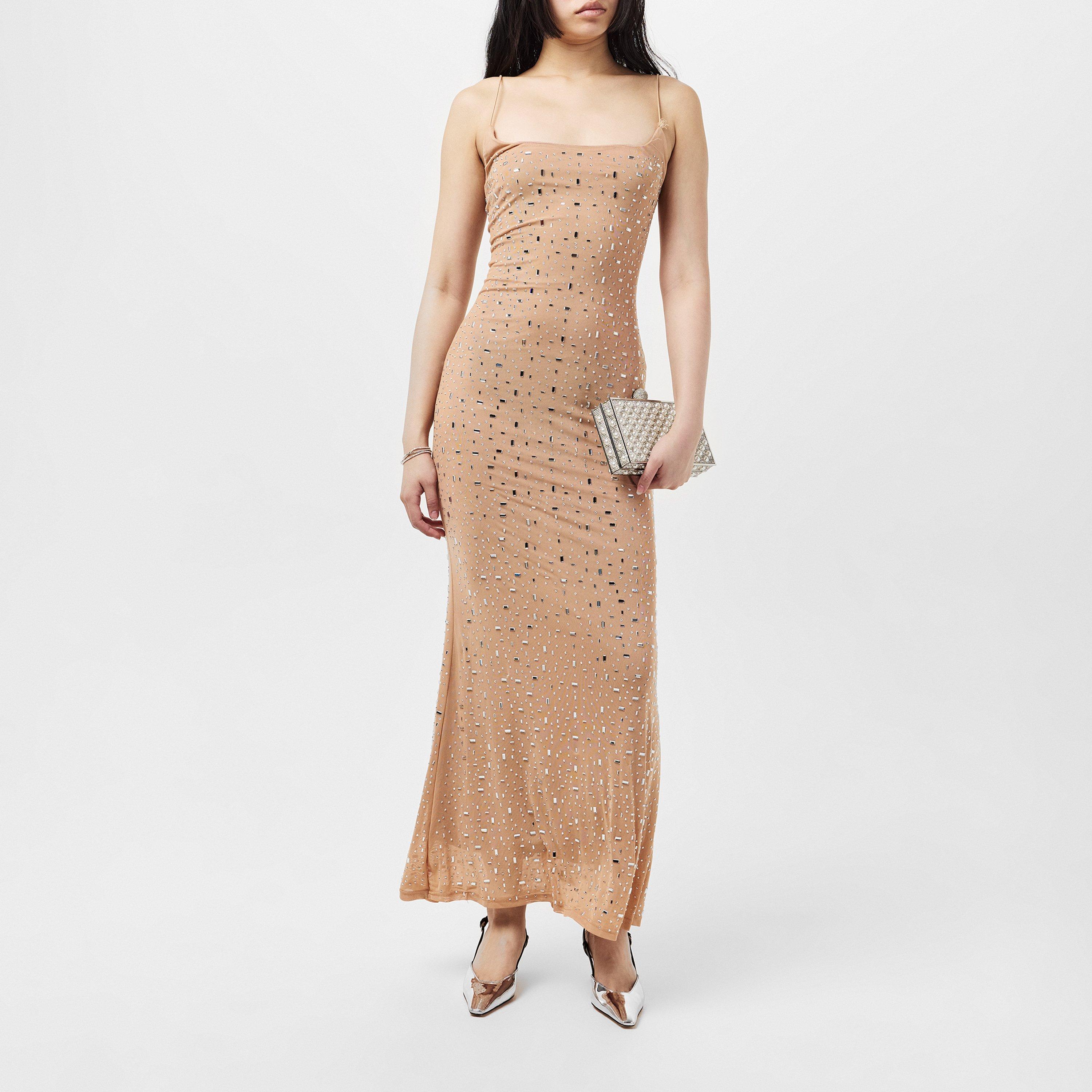 Missy Empire ME Rhinestone Embellished Mesh Maxi Dress Womens