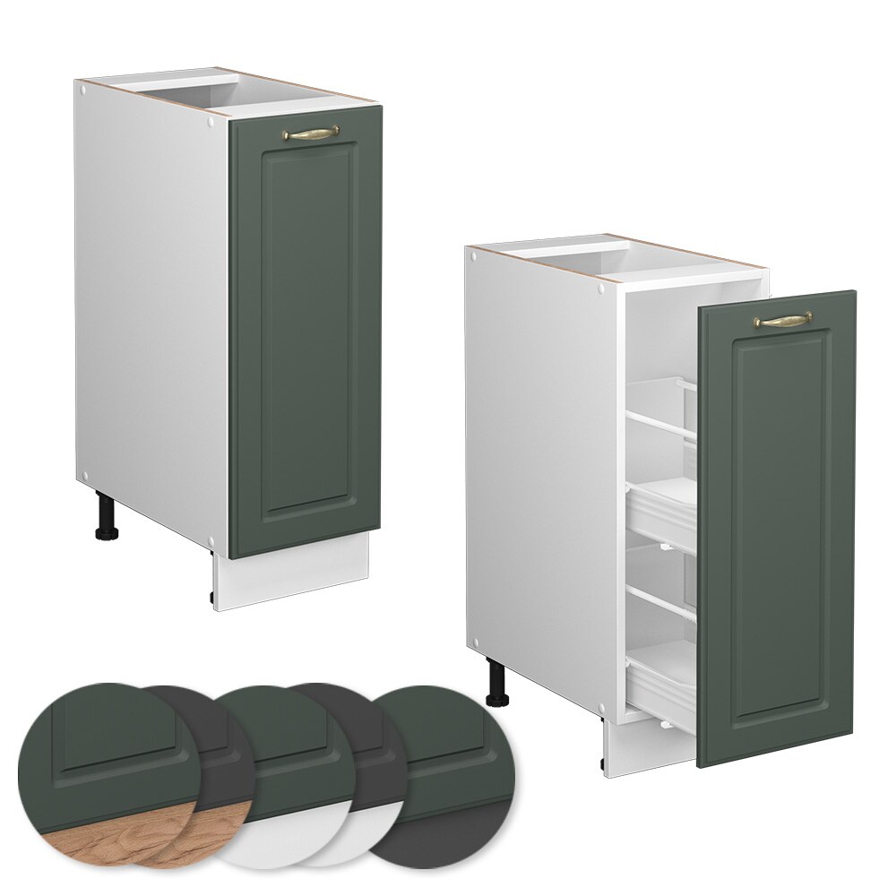 Vicco Apothekerunterschrank Küchenschrank Küchenmöbel Fame-Line Weiß Grün-Gold Landhaus 30 cm Küche Einbauküche Einschübe Aufbewahrung Küchenzeile