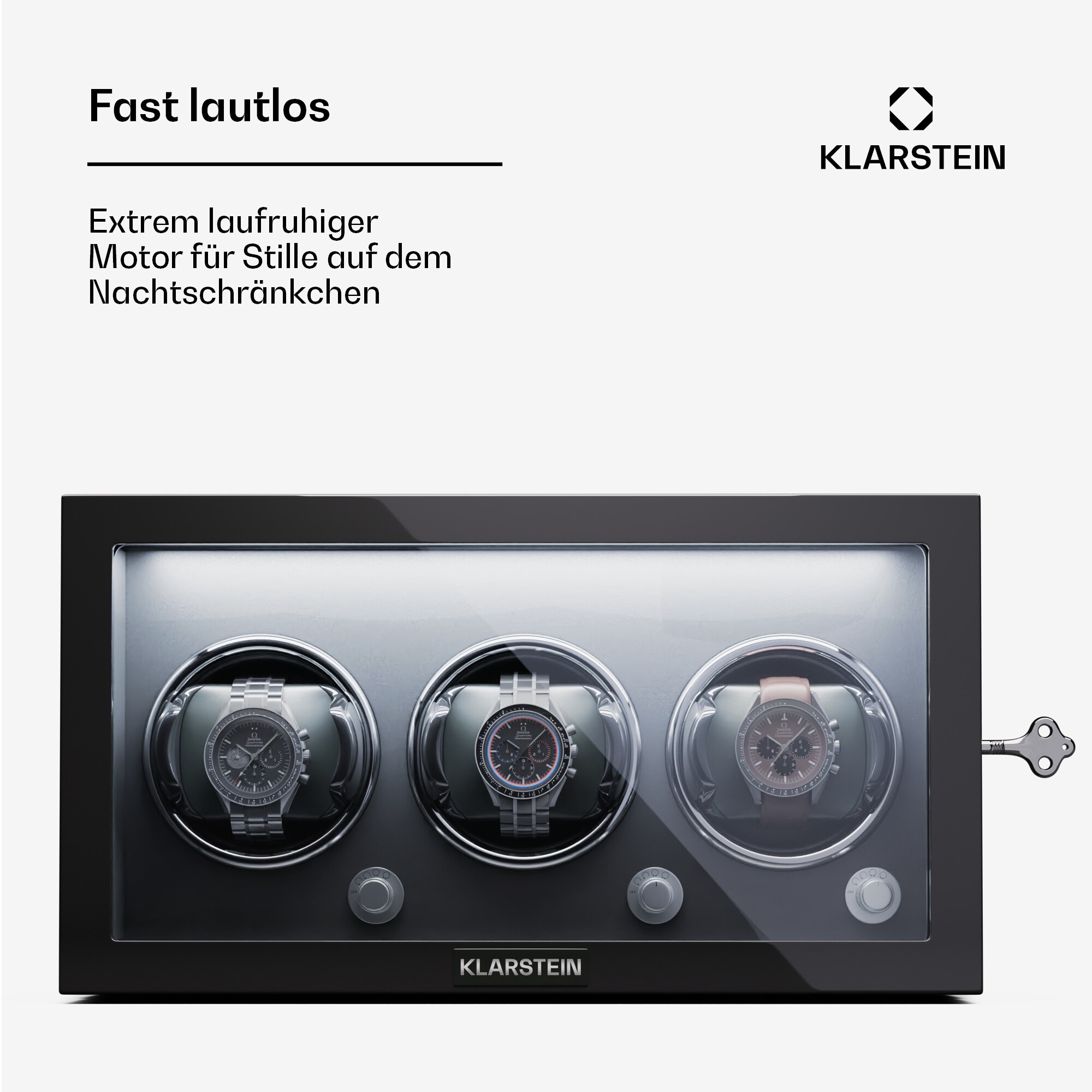 Sarthe 3 Uhrenbeweger 3 Uhren 4 Rotationsmodi LED Beleuchtung Schloss Schwarz