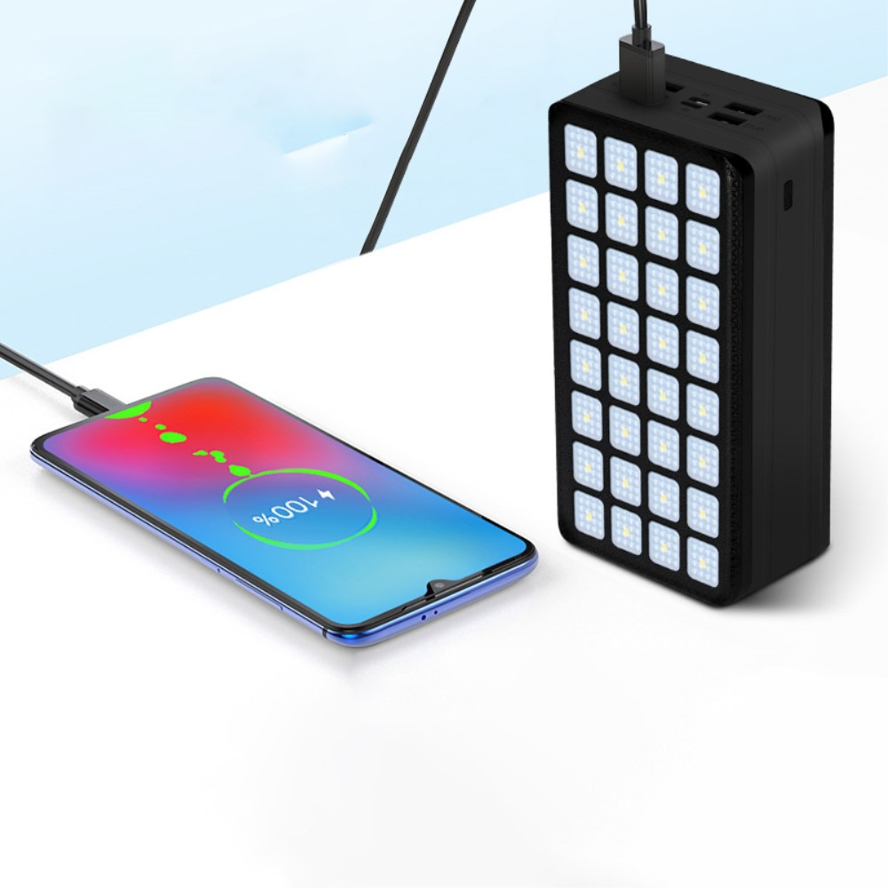50000mAh 4x USB A Powerbank Outdoor Solar Taschen Lampe mit 32 LED's -  Schwarz