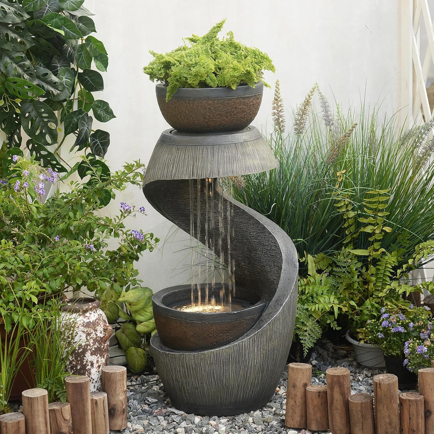 Gartenbrunnen Brunnen Zierbrunnen Zimmerbrunnen Brunnen Springbrunnen mit LED-Licht Wasserfall Wasserspiel für Garten,Balkon,Terrasse 82 cm Tall