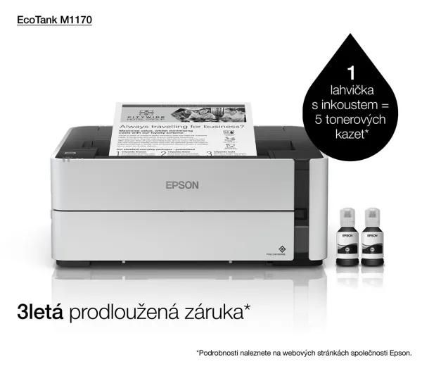 Epson EcoTank M1170 - Printer - S/H - Duplex - blækprinter - kan genopfyldes - A4/Legal - 1200 x 2400 dpi - op til 20 spm - kapacitet: 250 ark - USB 2.0, Gigabit LAN, Wi-Fi(n) - hvid