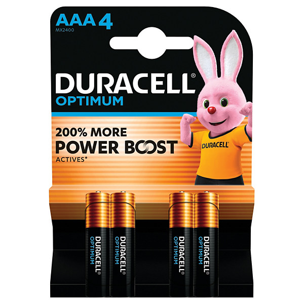 Piles Alcalines Duracell Optimum LR03 AAA, lot de 4