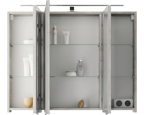 Pelipal Xpressline 4035 spiegelkast, 90 x 14,5 x 70,3 cm, grijs, 3-deurs, LED, IP44
