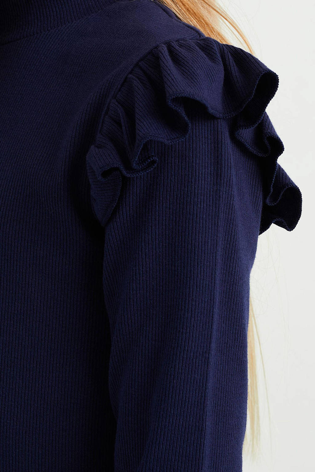 WE Fashion longsleeve met ruches blauw