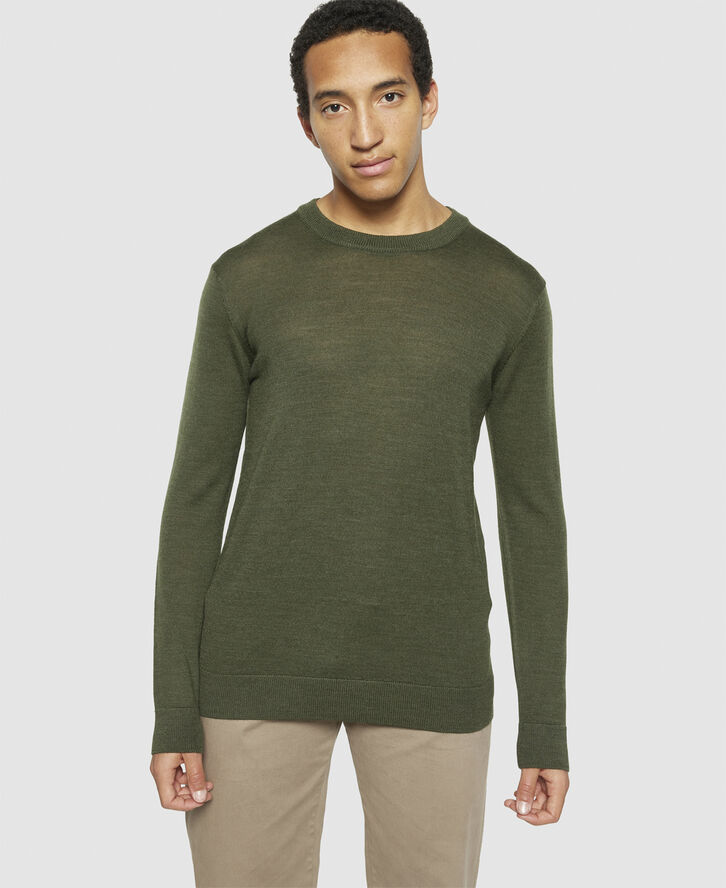 Knowledge Cotton Apparel Regular merino knit crew neck - RWS Grøn