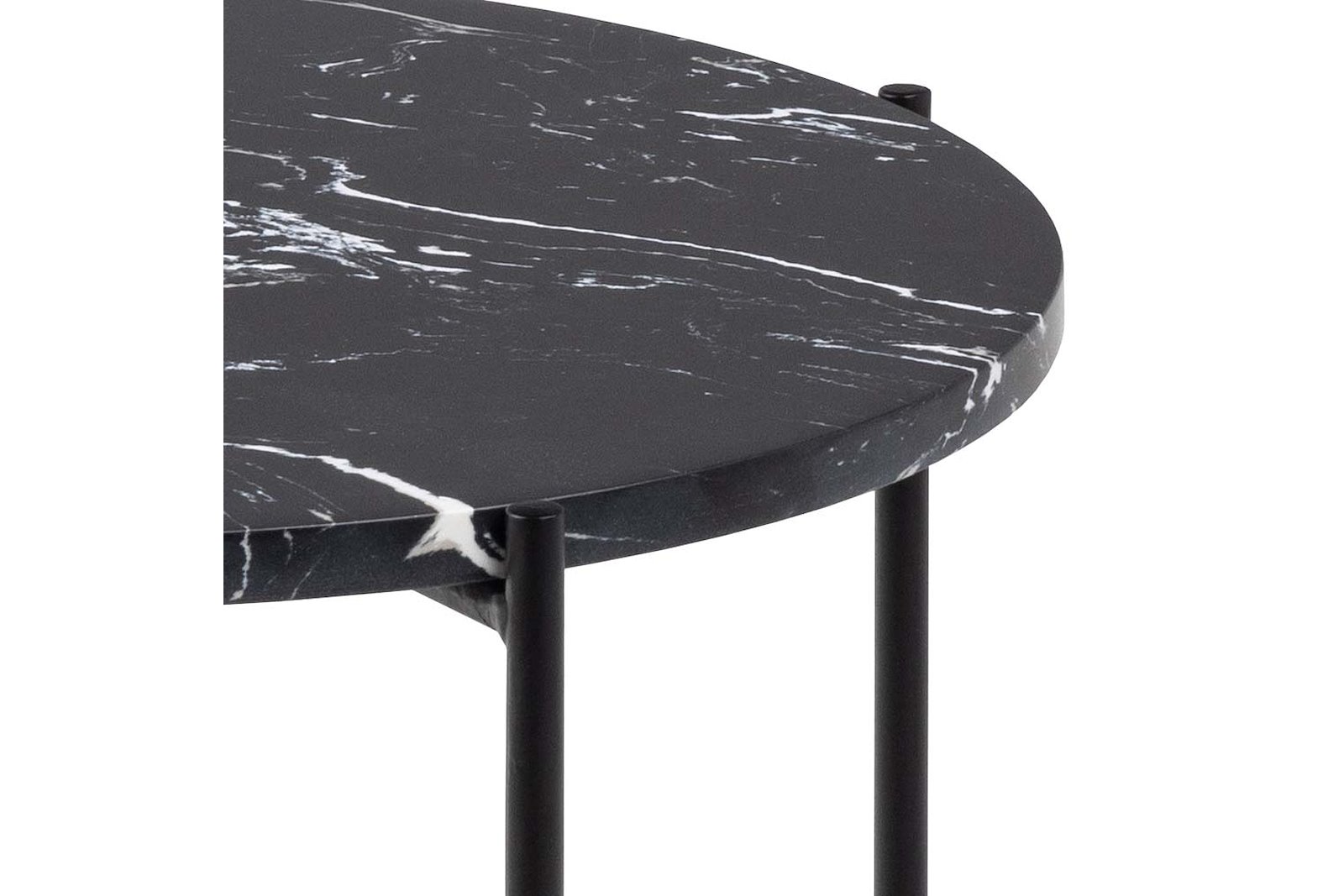 Avila sidebord Polert sort marmor med sortlakkert stålunderstell. Ø42 cm