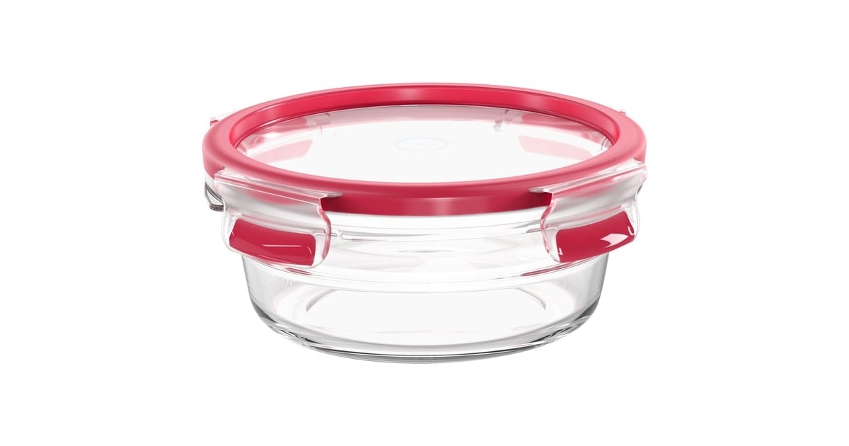 EmsaClip & Close Glazen vershoudbakje, 0,6 L doos  (Transparant/rood, rond)