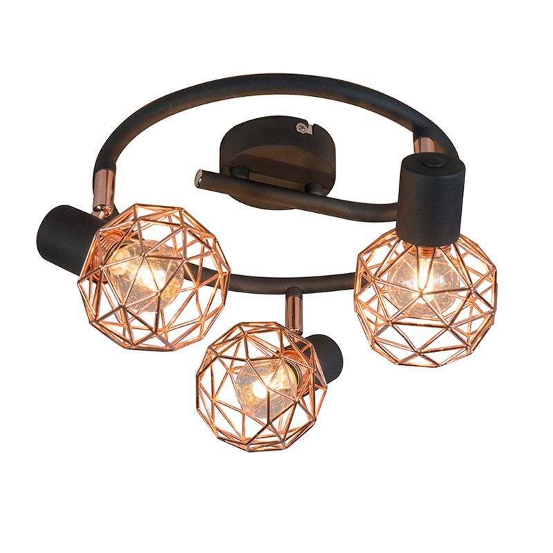 Moderne spot zwart met koper 3-lichts - Mesh