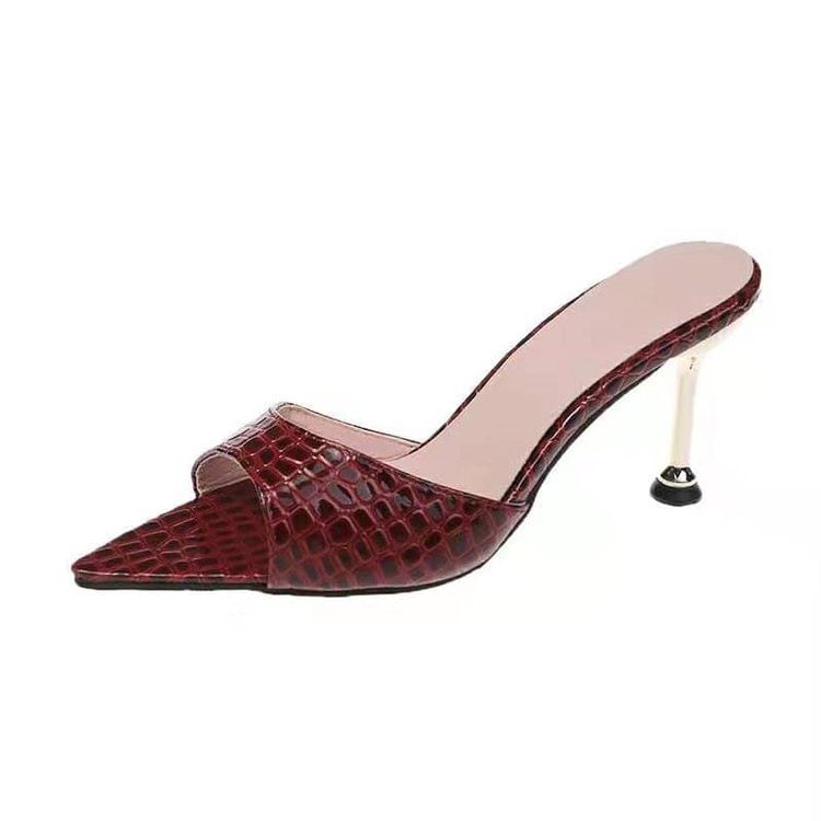 AGETSO - Kitten Heel Puntige Teen Krokodillenleer Slide Sandalen