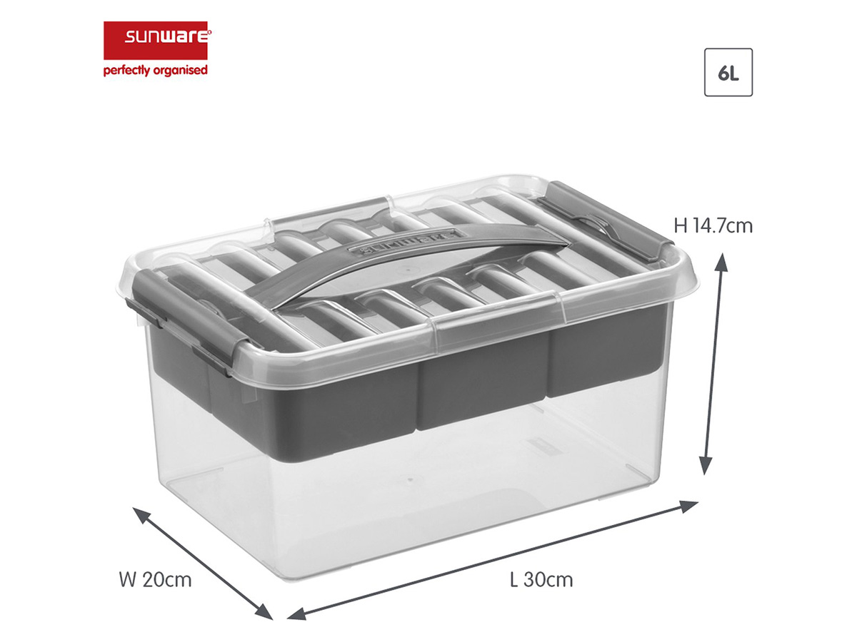 Sunware Q-line 6 liter Grey opbergbox met inzet - 4 stuks