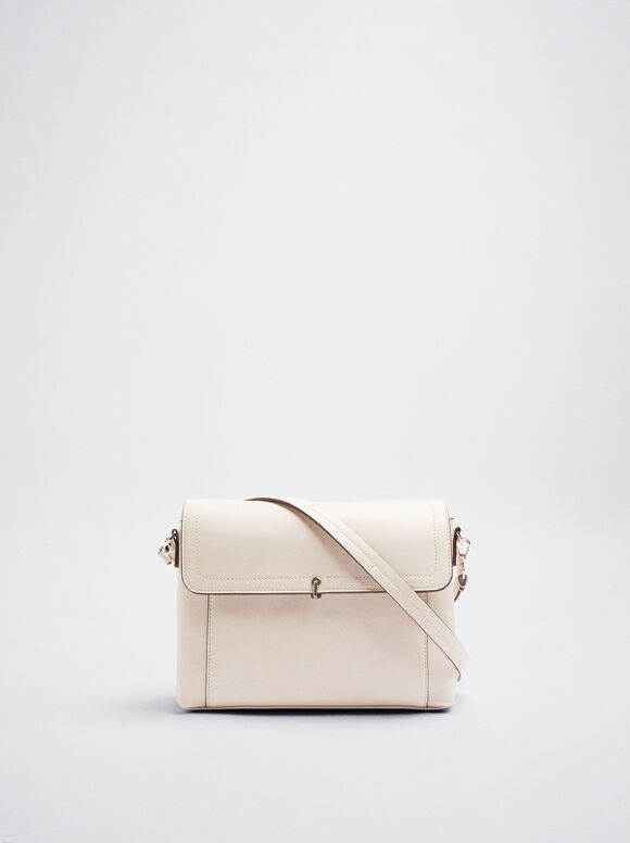 Bolsa de ombro com vários bolsos - Branco-creme