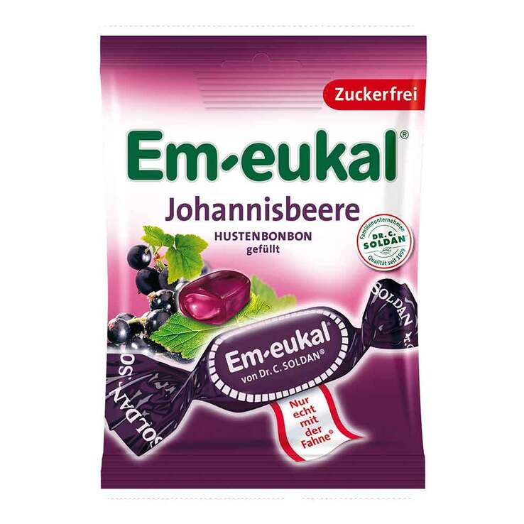 Em-eukal Hustenbonbons Johannisbeere gefüllt zuckerfrei, 75 g