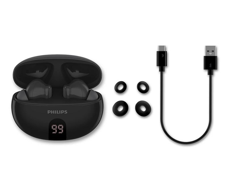 Philips True Wireless In-Ear-Kopfhörer TAT2520BK/00 Schwarz Kabellose In-Ear-Kopfhörer mit Geräuschunterdrückung und langer Akkulaufzeit