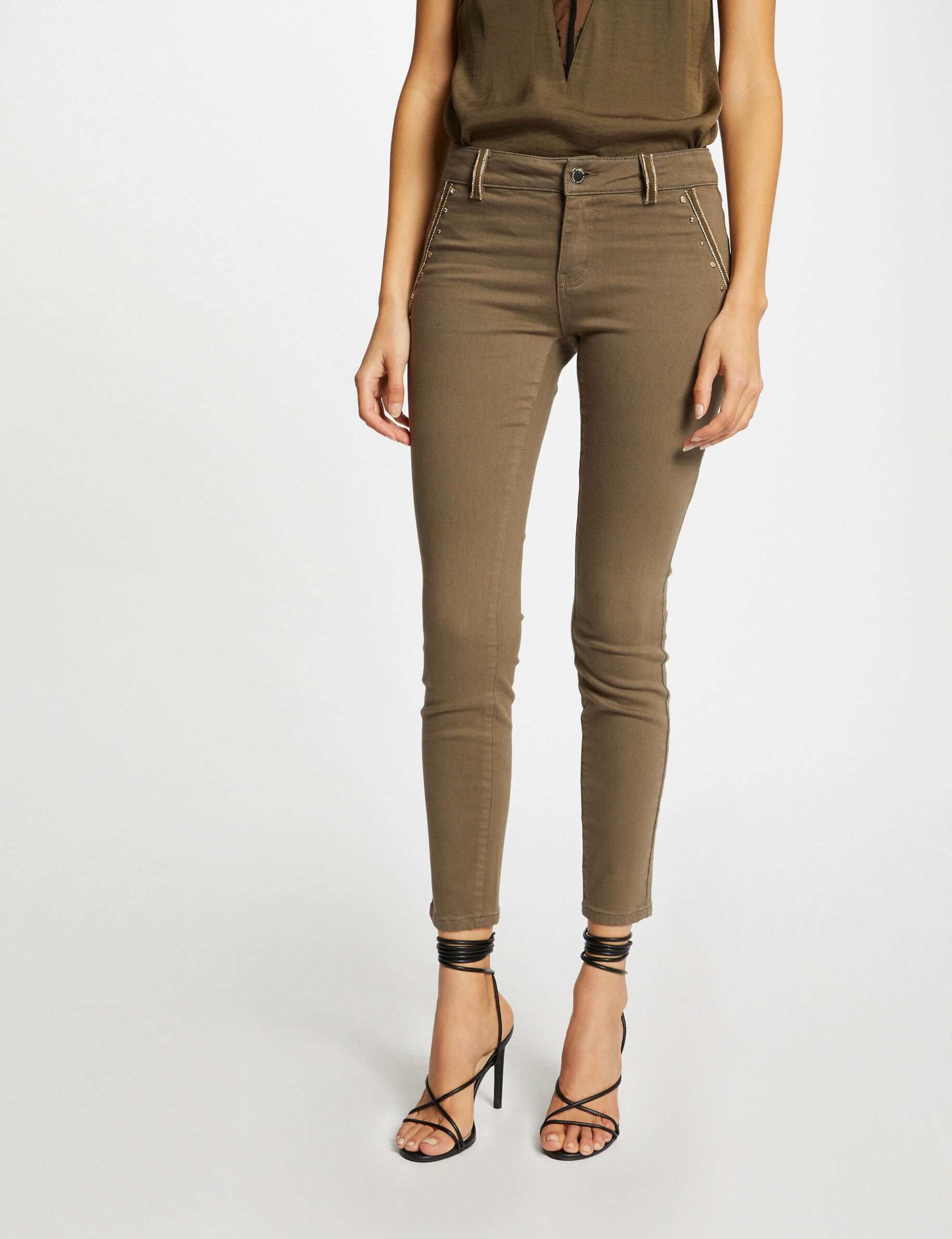Pantalon skinny taille standard 7/8ème vert kaki femme - vert_kaki