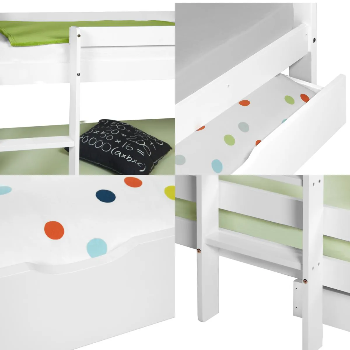 HOMESTYLE4U Lit Superposé Triple 90x200 cm - Bois Blanc
