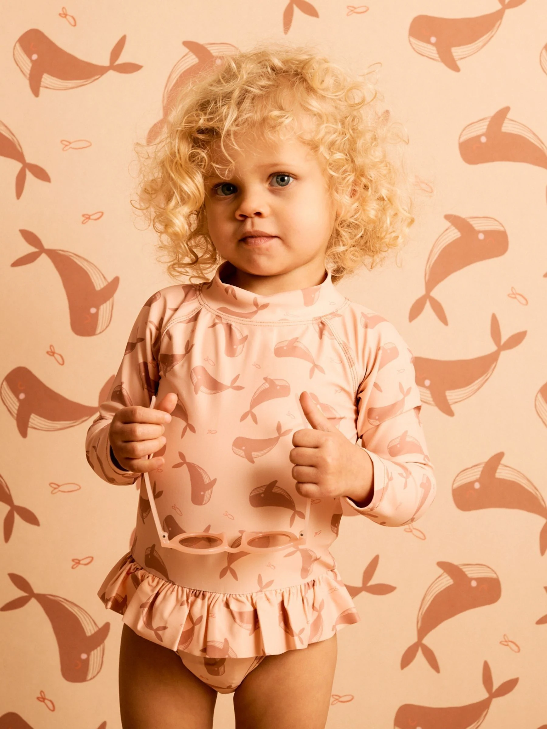 KIDLY BY MORI Polyester Long Sleeve Brown Swimsuit