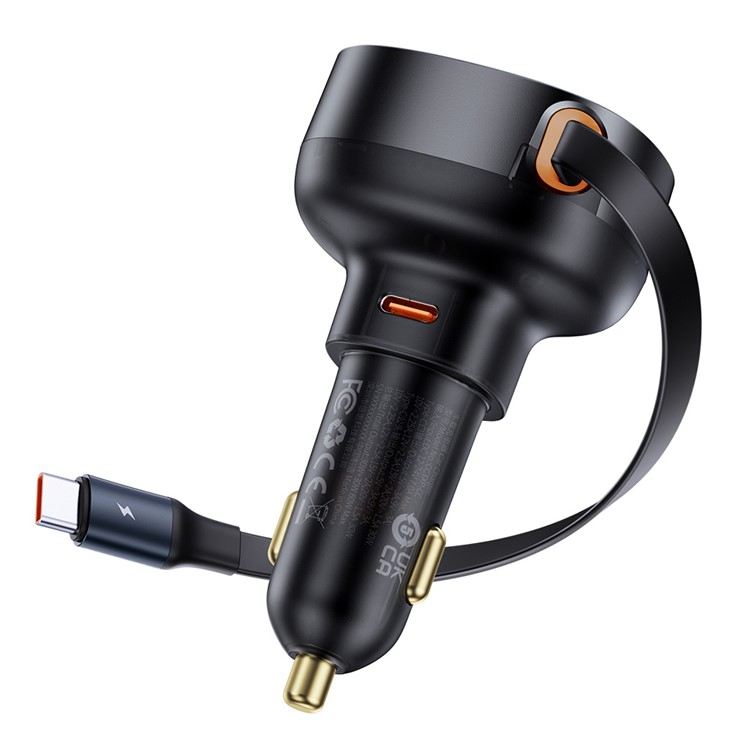 (60W) USB C Auto KFZ Ladegerät mit einziehbarem USB C Kabel - Schwarz
