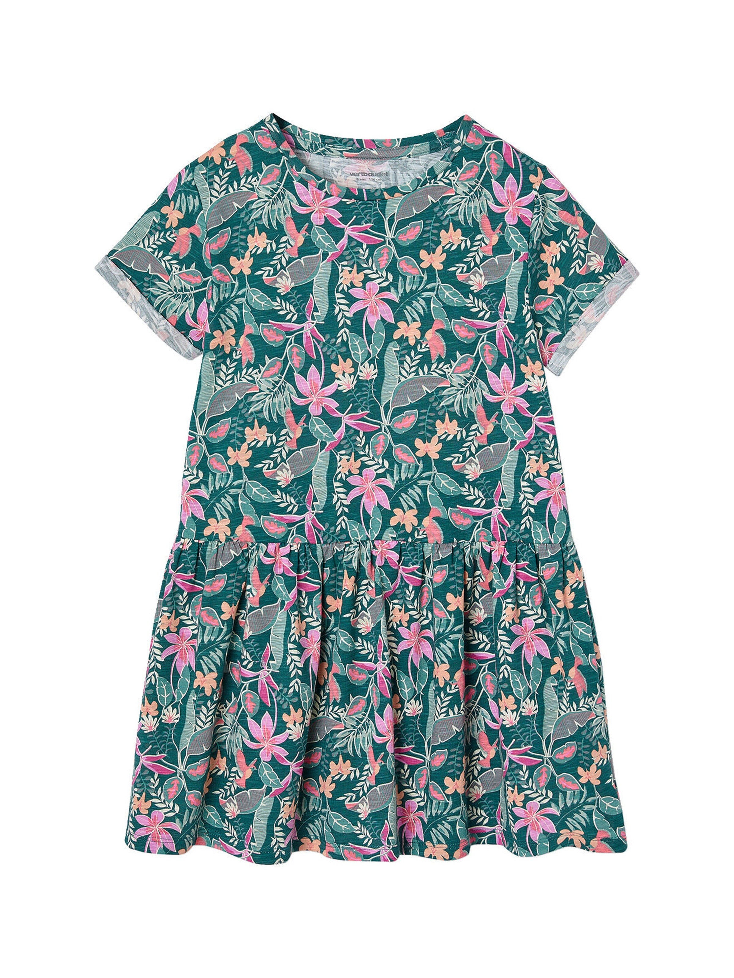 Vertbaudet Mädchen Shirtkleid BASIC grün bedruckt