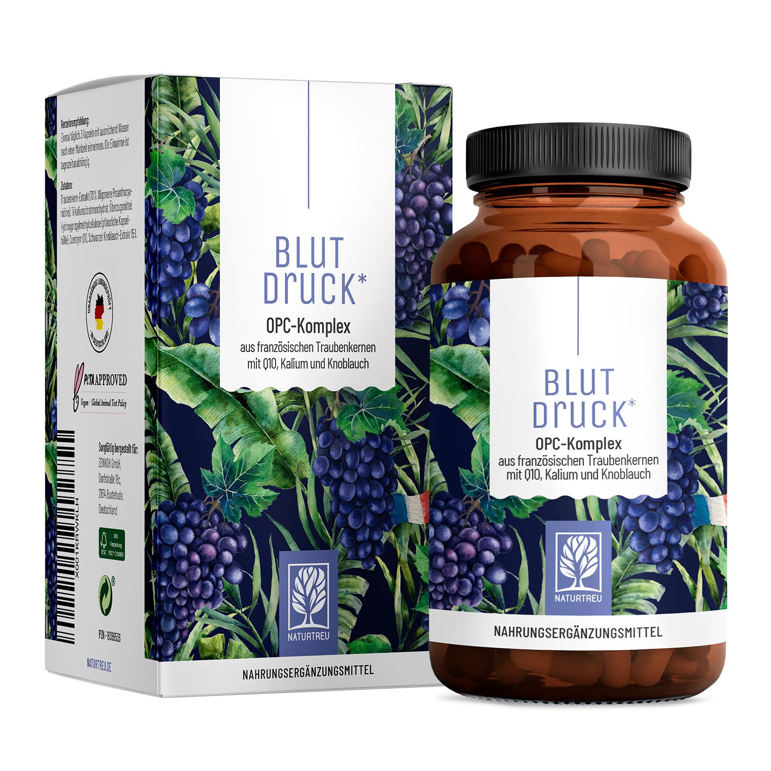OPC Traubenkernextrakt Komplex mit Q10, Kalium und schwarzem Knoblauch - Blutdruck - NATURTREU®