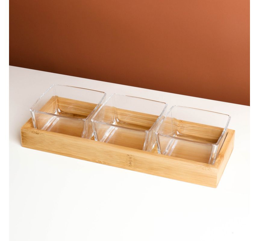 Choyce - Glazen snackschaal / houten schaal / set (verschillende designs)