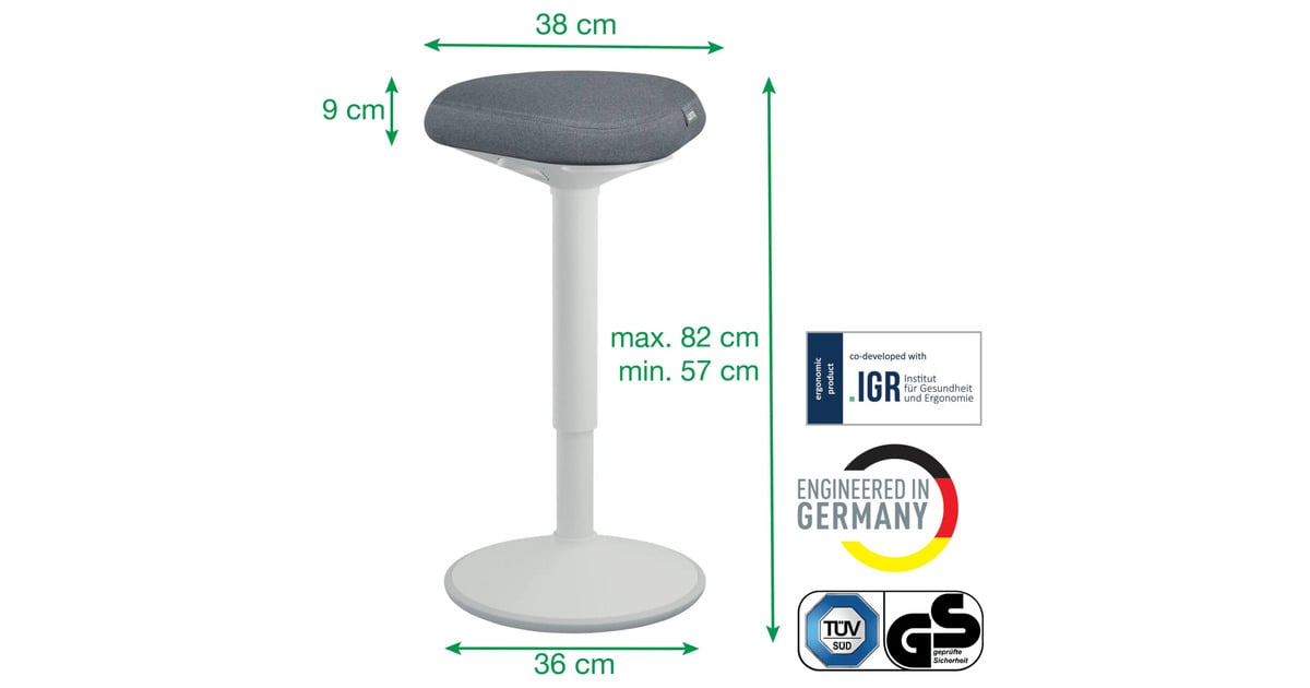 LeitzErgo Wiebelkruk met Gasveer (57 - 82 cm) stoel  (Grijs)