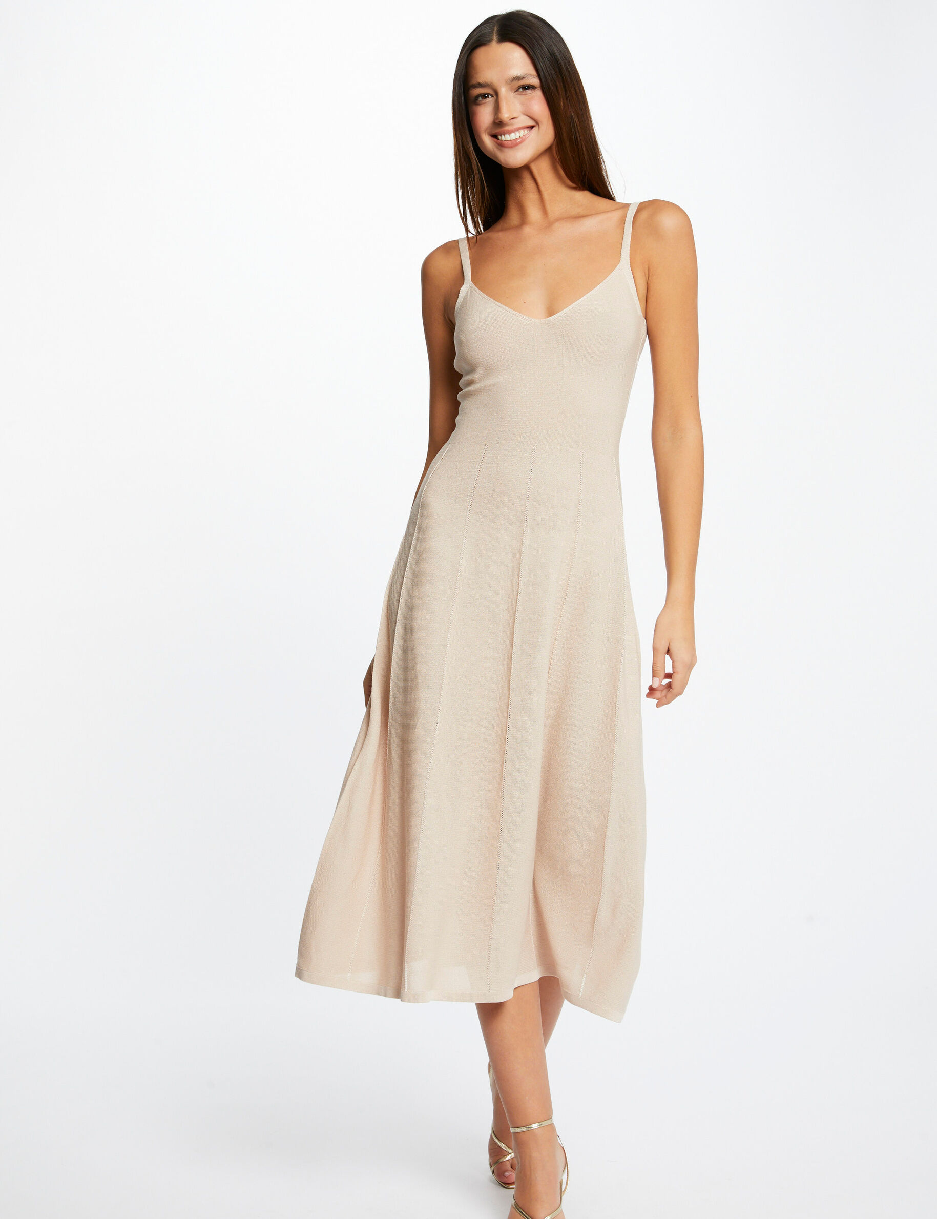 Robe pull midi évasée à bretelles fines dore femme - dore