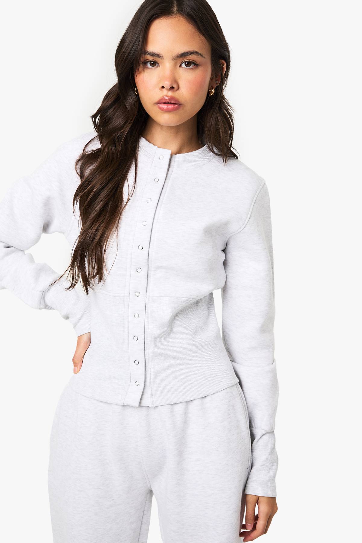 boohoo Ensemble Survêtement Sweat Bomber Ourlet Profond À Boutons-pression