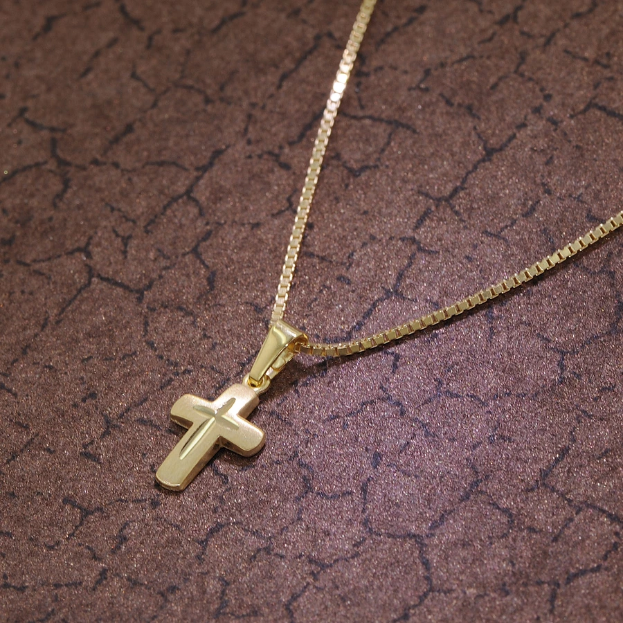 trendor Kreuz-Anhänger für Kinder Gold 585 (14 Kt.) + Plattierte Kette gold