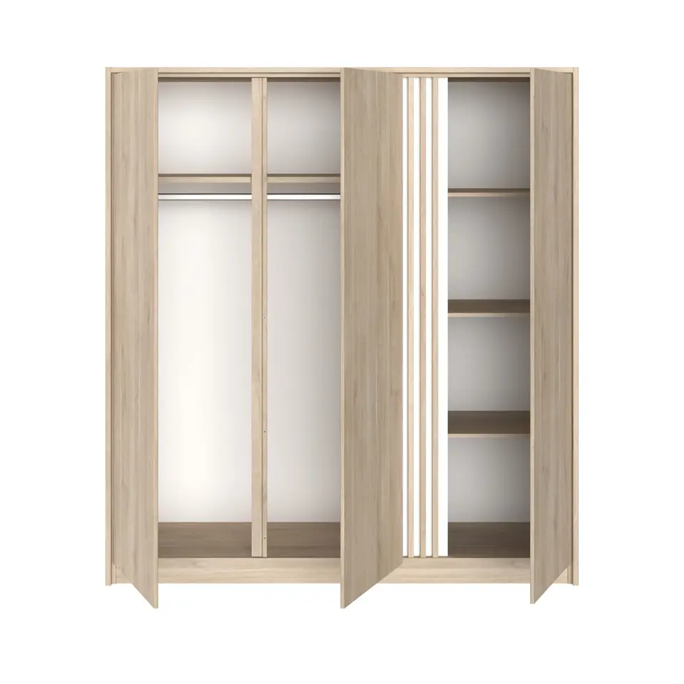 Kledingkast Evi 3-deurs - eikenkleur - 203x185x52 cm