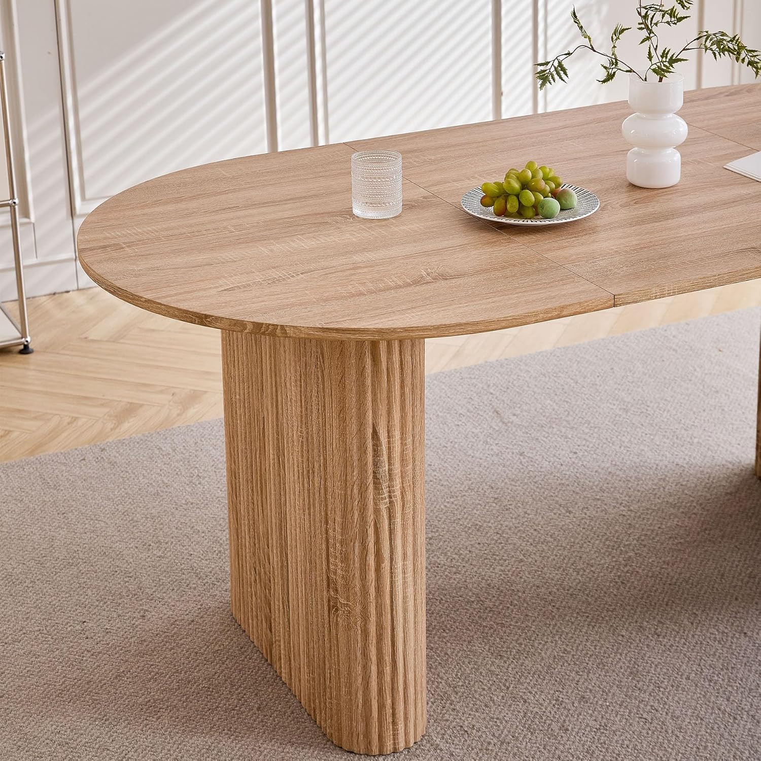 180 cm Ovale Esstisch für 6-8 Personen – Moderner Farmhouse-Tisch mit Holzmaserung-Oberfläche & Stabilen Elliptischen Tischbeinen für Küche, Esszimmer, Konferenzraum (Natürlich)