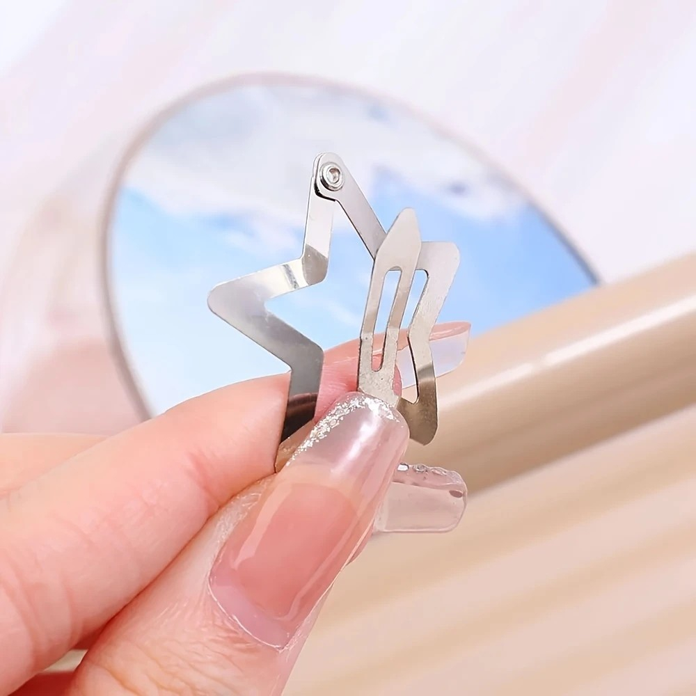 (10er Set) Haarspangen Metall Klammern Clips Haarschmuck Stern - Silber