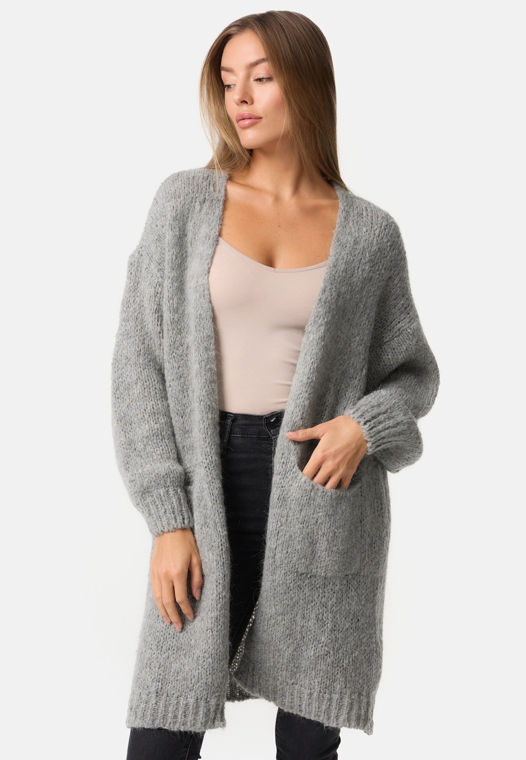 PM SELECTED Damen Warme Strickjacke Cardigan mit Taschen in Einheitsgröße PM69
