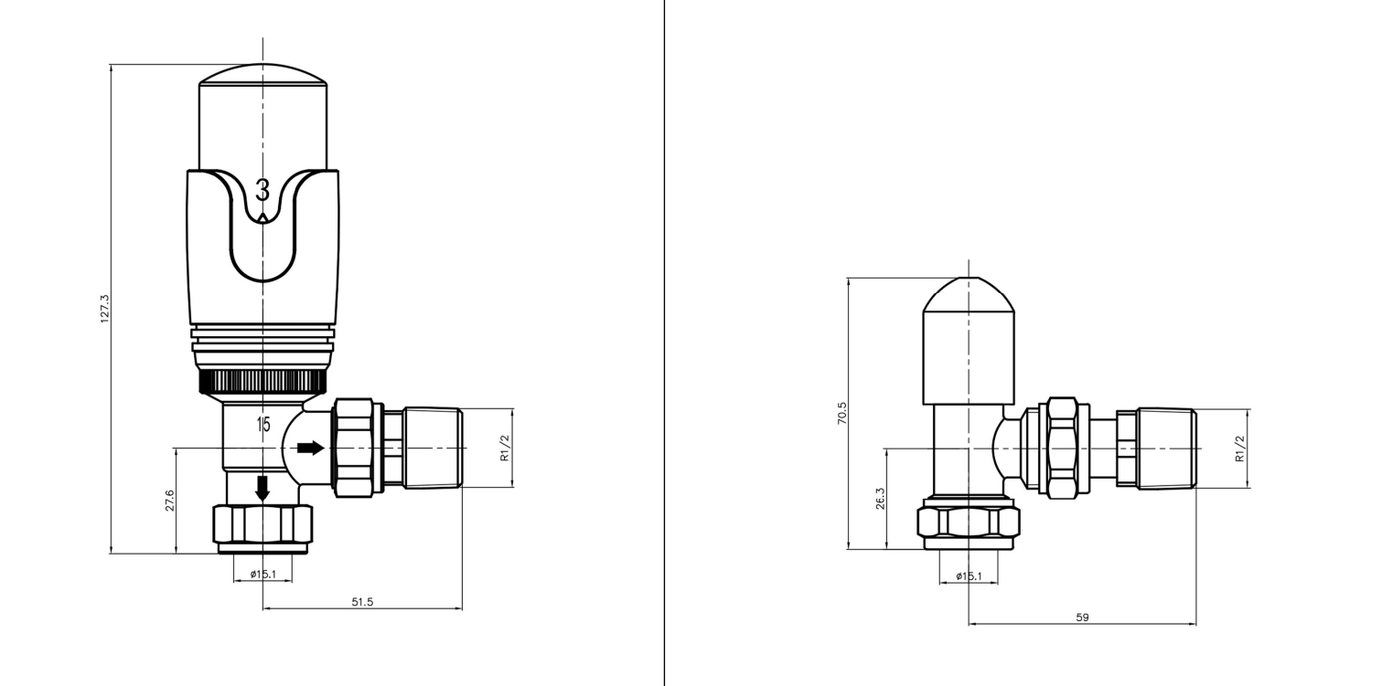 Eastbrook Valve radiator aansluitset haaks met thermostaat chroom/wit