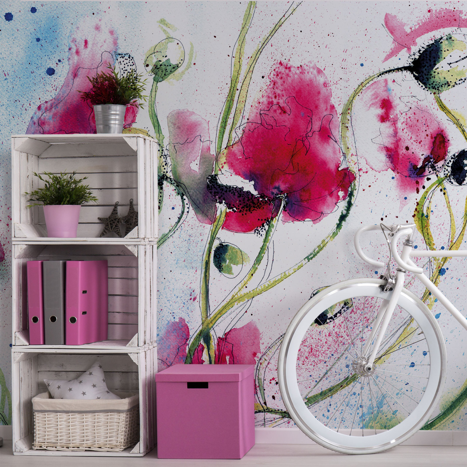 Fototapete DESIGNWALLS 2.0 - pink-grün - Blumen - 2,6 Meter