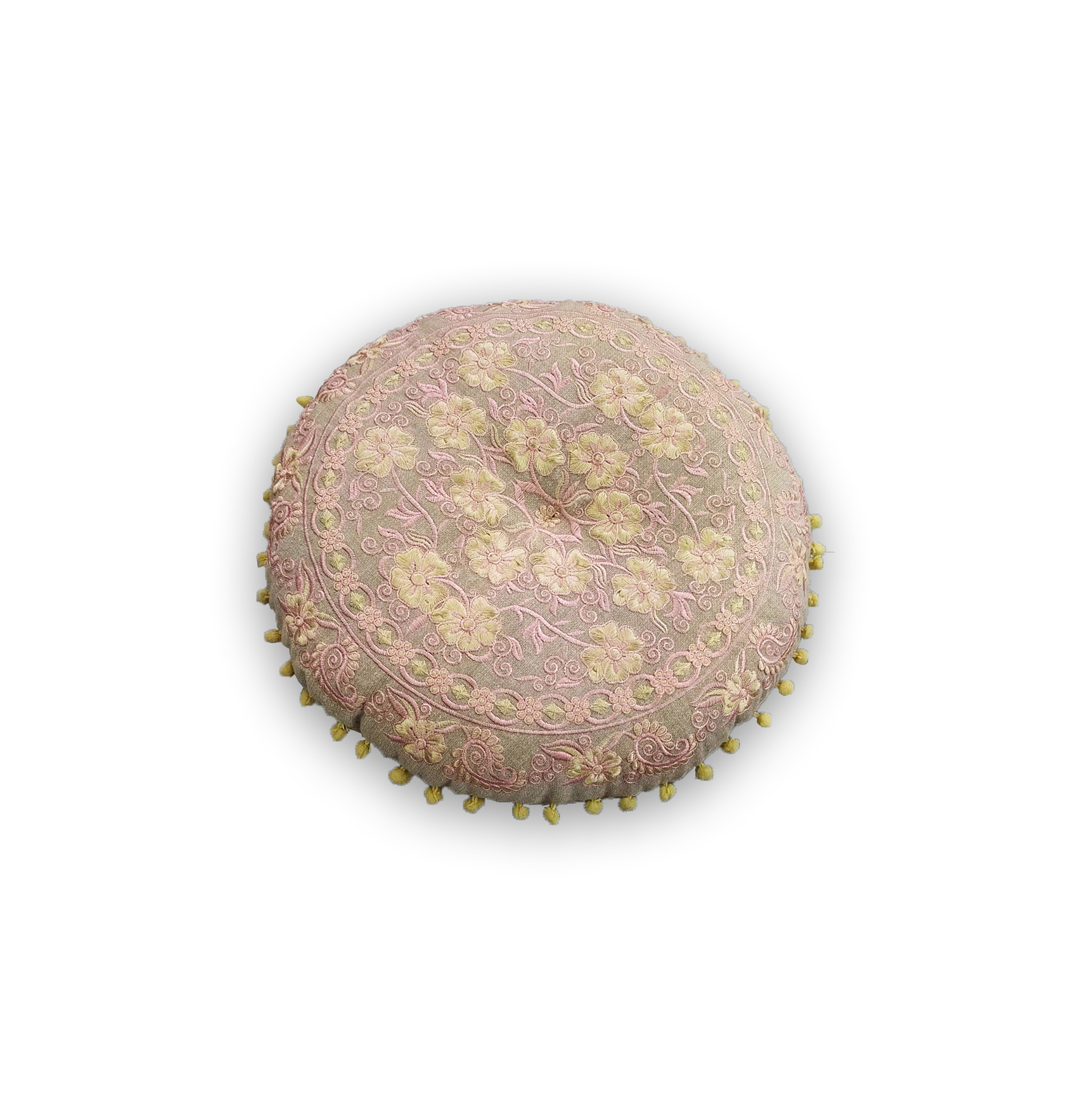 Rundkissen 'Fleurir', rosa-gelb, Ø 40 cm, H 5 cm von fischer's lagerhaus
