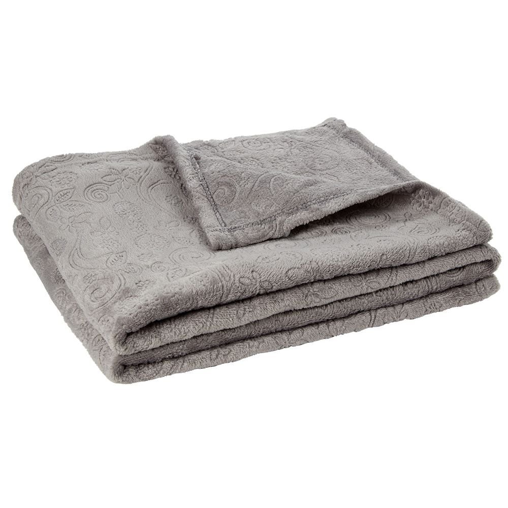 Plaid flanelle embossé gris 130x160cm design wording et cashmere